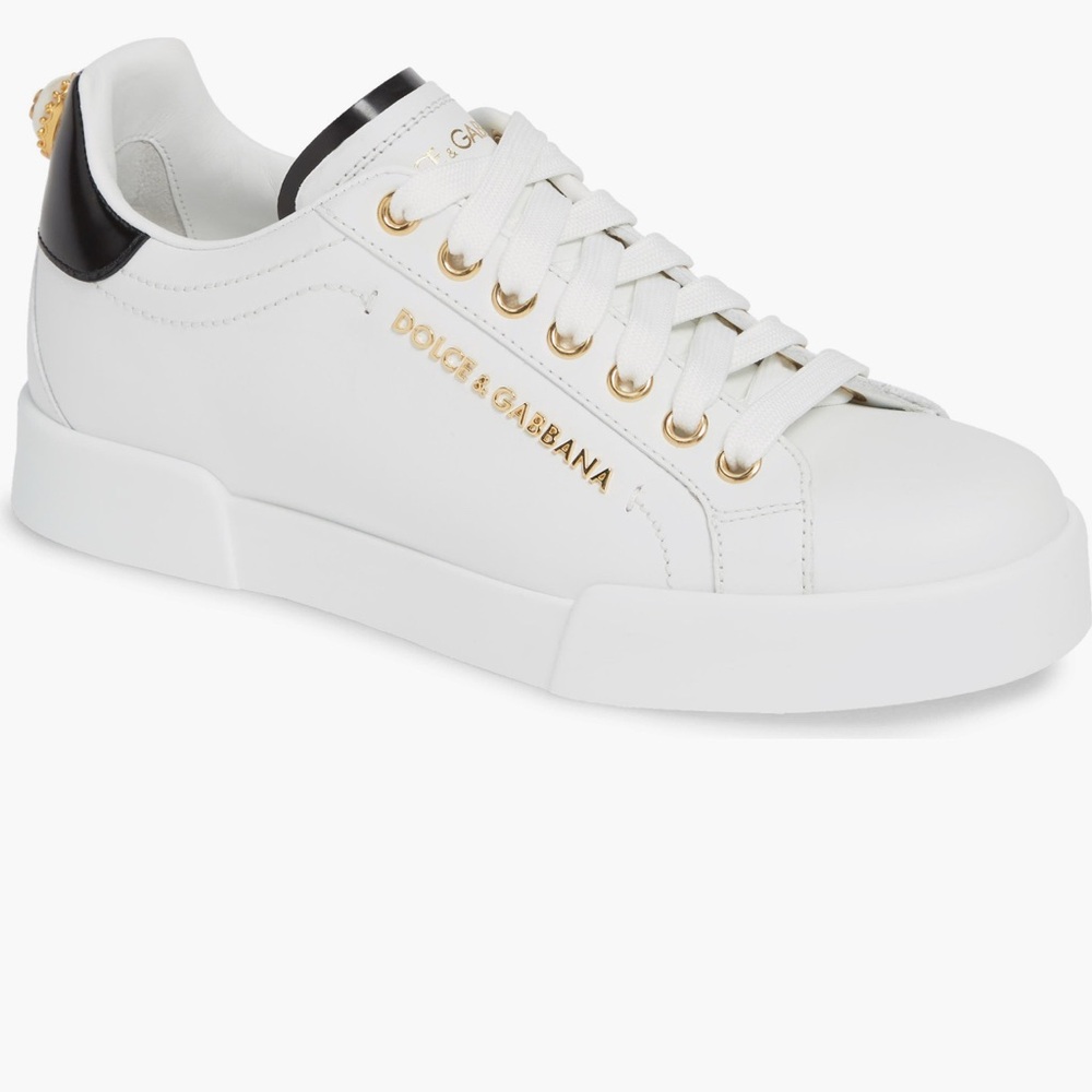 Dolce & Gabbana White Sneakers with Black and Gold Details